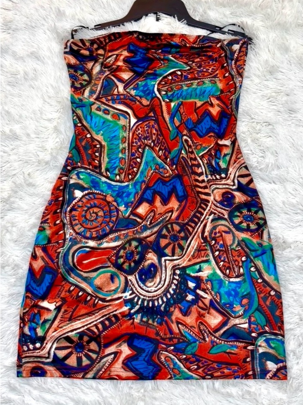 SHEIN Strapless Multicolor Abstract Print Bodycon Dress (Brand new without tag)